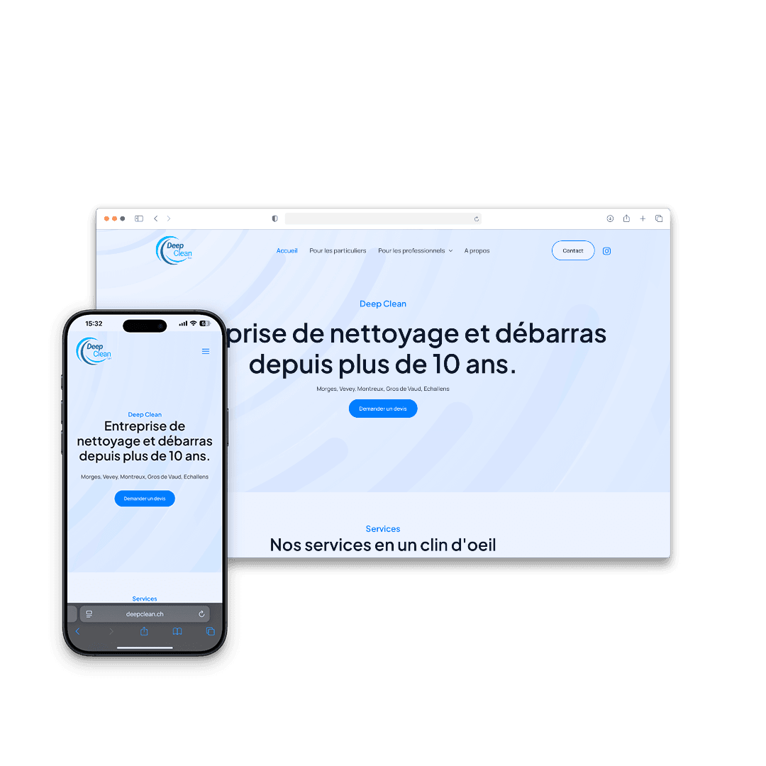Site web réalisé par 2DS pour Deep Clean Sàrl (Suisse)