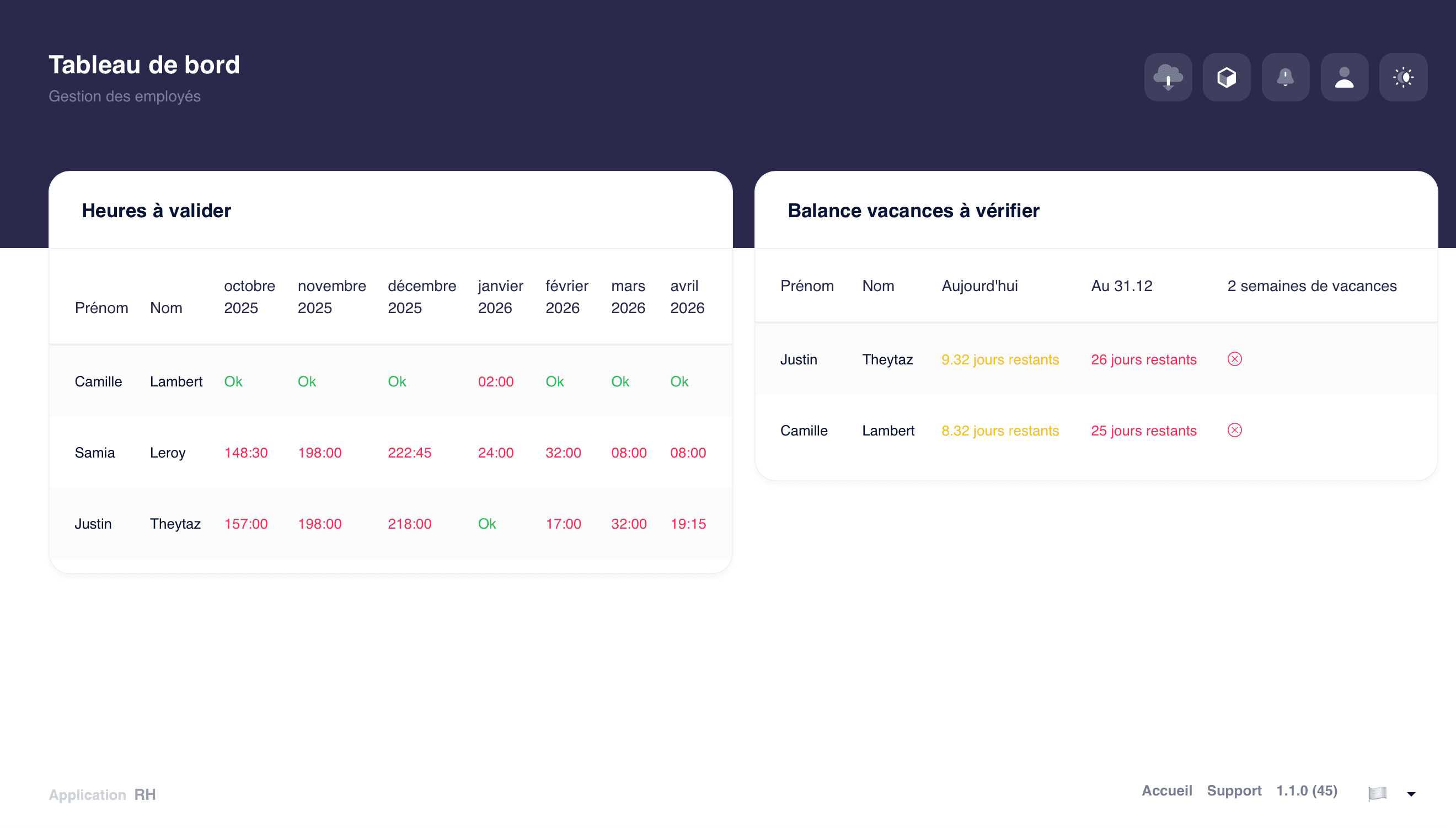 Capture d'écran de l'application NX RH — Ressources humaines et gestion du personnel.