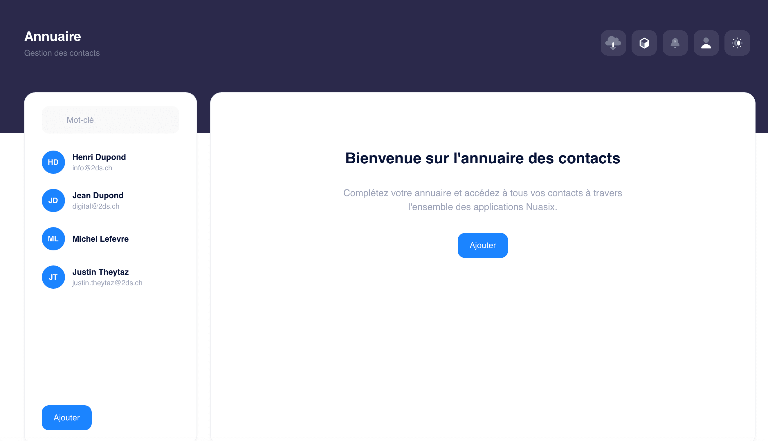 Capture d'écran de l'application NX Vente — CRM et gestion commerciale.